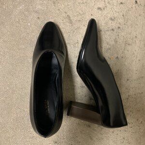 Via Spiga Black Leather Heels | 3" Taupe Block Heel | US 9.5 | EU 39.5